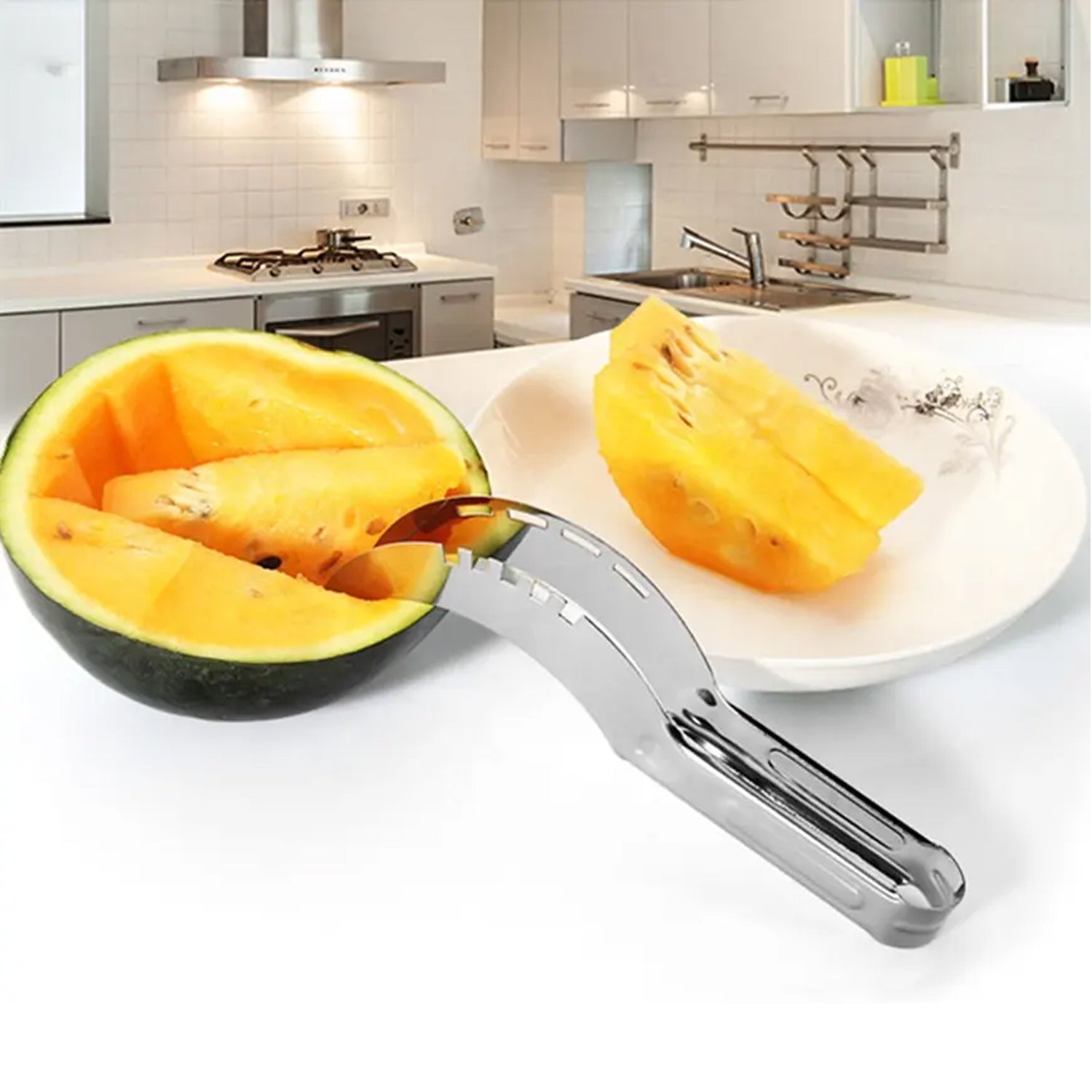 Stainless steel watermelon slicer and corer tool. Stainless steel watermelon slicer and corer tool.